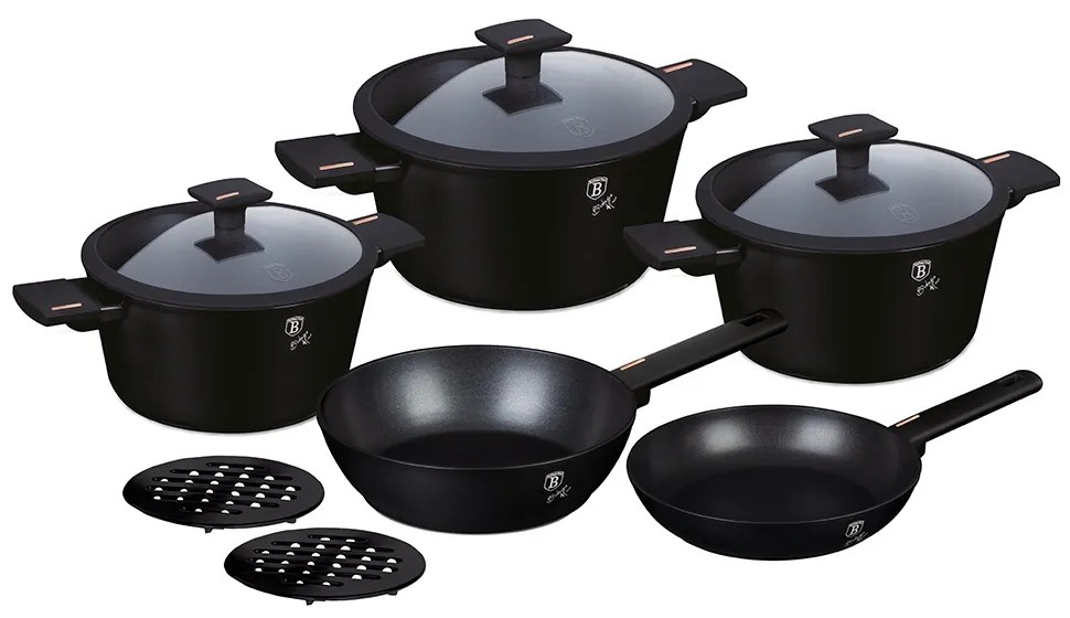 Set oale si tigai cu capace, 10 piese Monaco Collection Berlinger Haus BH 7081, antiaderente, titan, inductie, design elegant