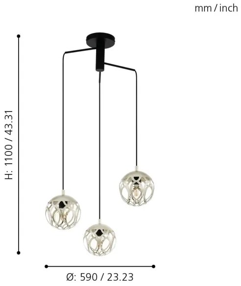Eglo 99073 - Lustră pe cablu MIRTAZZA 3xE27/60W/230V