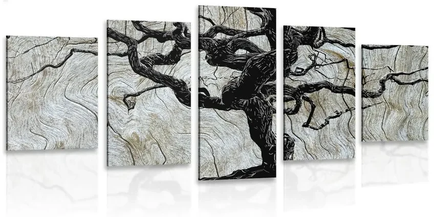 Tablou 5-piese copacul abstract pe lemn