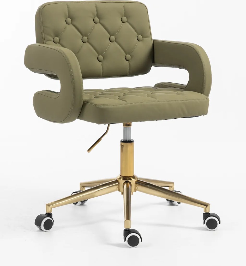 HR8403K Scaun Khaki Piele Ecologica Premium Soft cu Bază Aurie