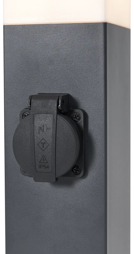 Lampă de exterior gri închis cu sticlă opală 45cm IP44 cu priză și senzor de mișcare - Malios