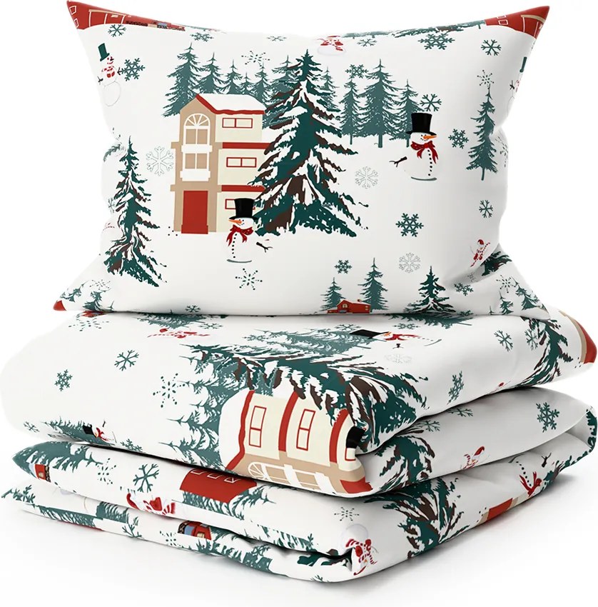 Lenjerie de pat din amestec de bumbac SNOWY HOUSES POLY albă Dimensiune lenjerie de pat: 2 buc 70 x 90 cm | 200 x 220 cm