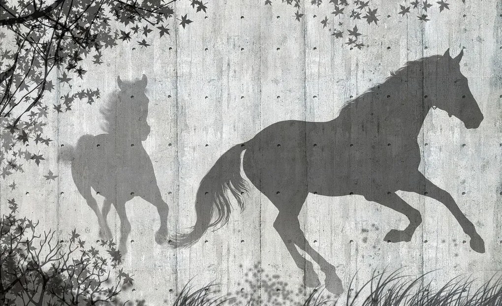 Fototapet - Umbrele de cai pe perete gri (152,5x104 cm)