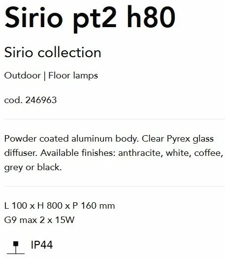 Stalp de iluminat exterior IP44 SIRIO PT2 H80 NERO