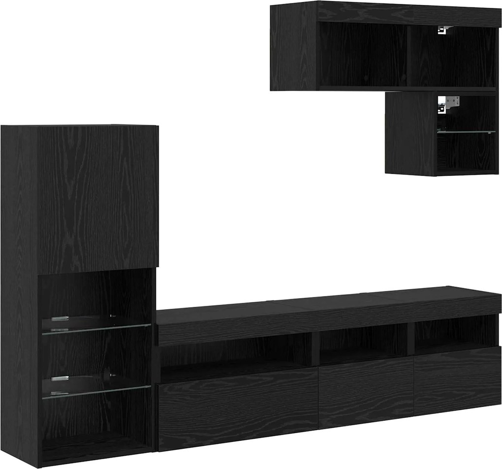 vidaXL Unități pentru Pereți de TV 6 pcs Stejar Negru Lemn compozit