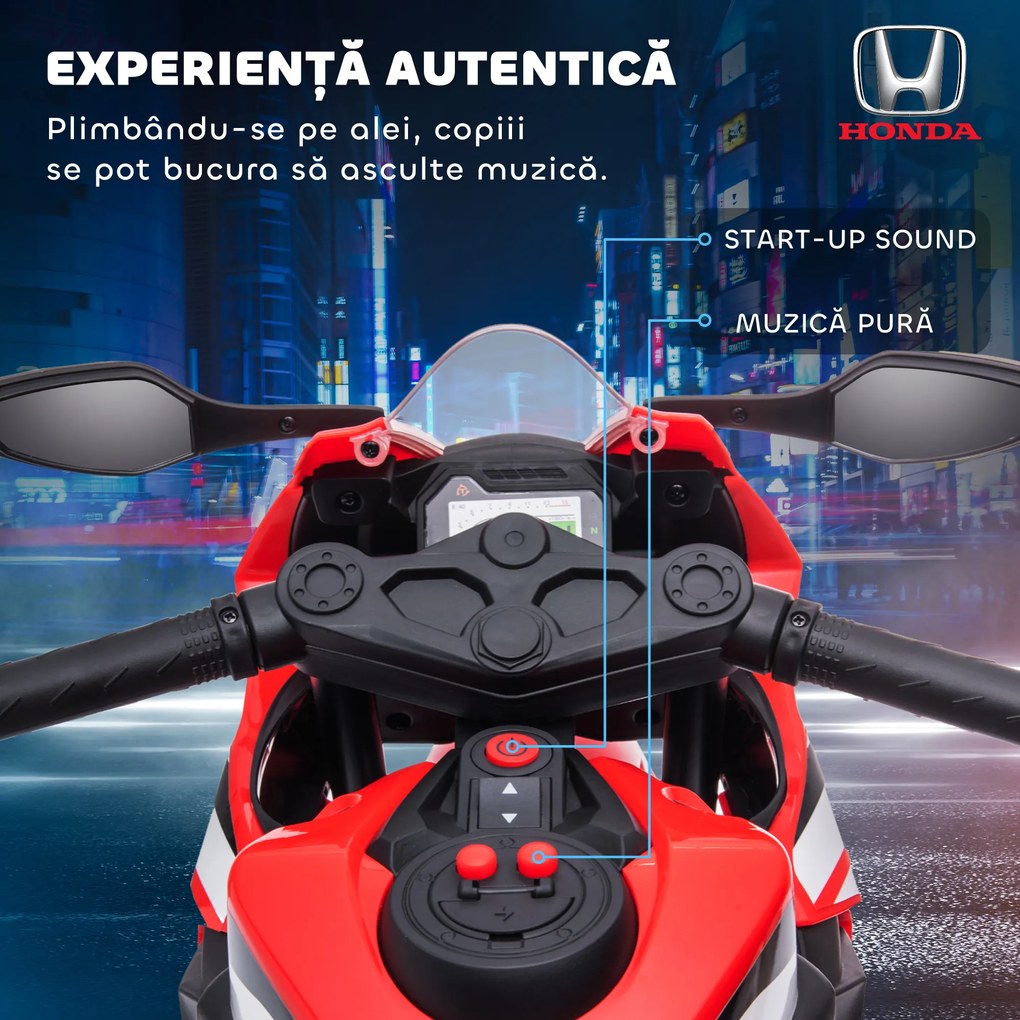 HOMCOM Motocicleta Electrică Copii 6V pentru Copii 3-5 Ani - 30 kg, 3 km/h, Roți și Muzică, 90x44x52 cm, Roșie | Aosom Romania