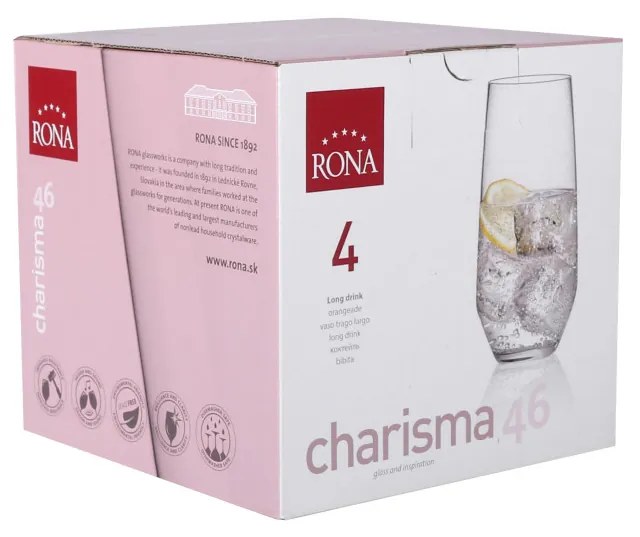 Set 4 pahare long drink 460ml, RONA Charisma