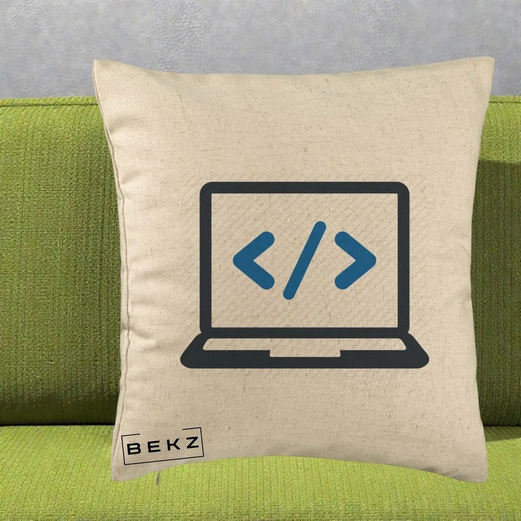 Perna Personalizata Laptop Cod HTML, 40x40 cm, Bej, Husa Detasabila, Perna Inclusa, BEKZ®