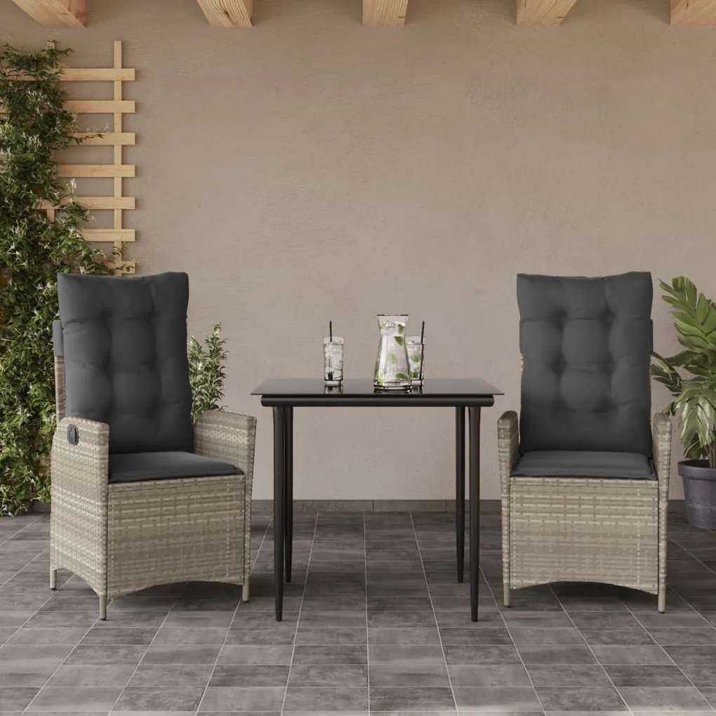 3213274 vidaXL Set mobilier de grădină cu perne, 3 piese,gri deschis,poliratan