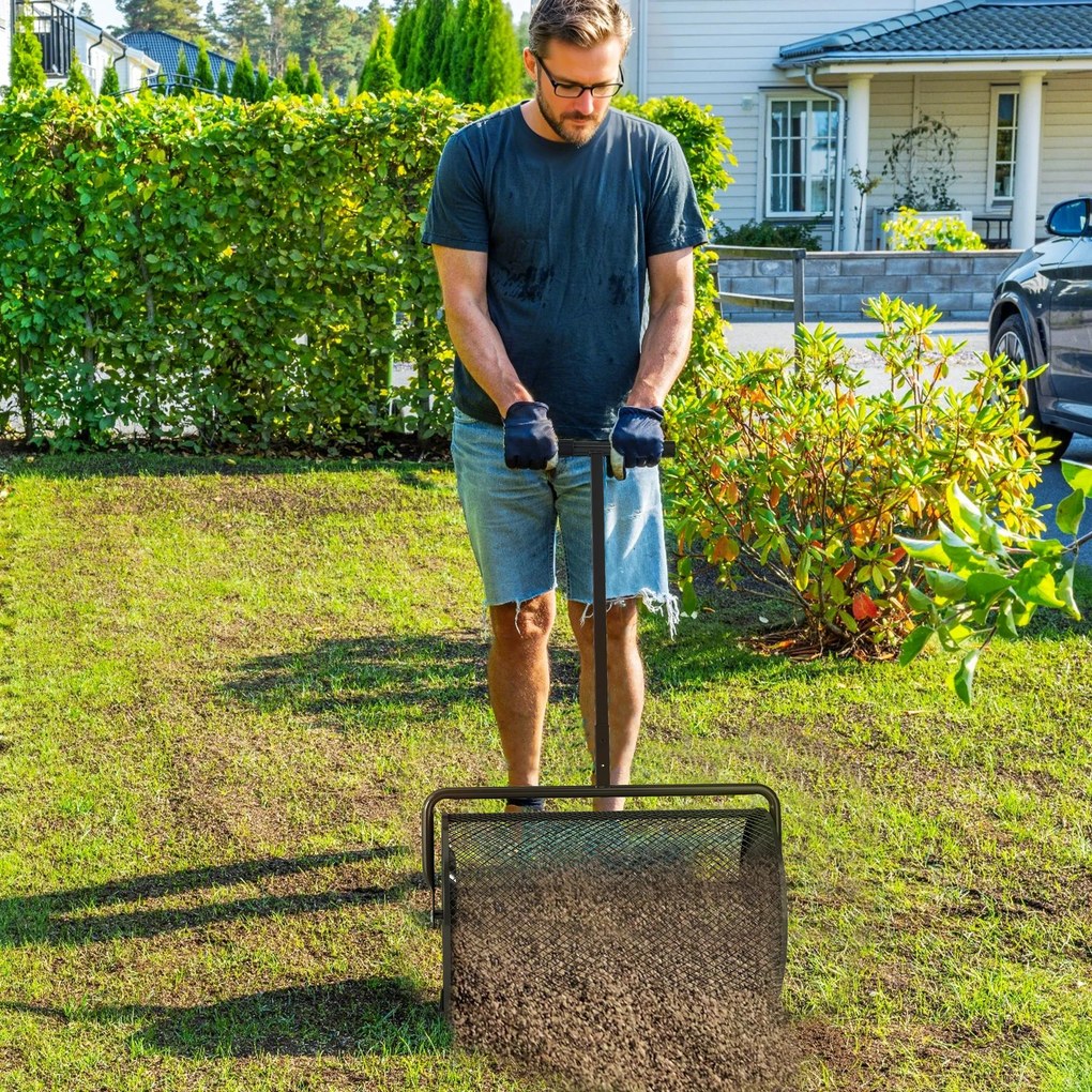 Outsunny Răspânditor Compost de 75L cu Mâner Reglabil în Formă de T din Metal Negru | Aosom Romania