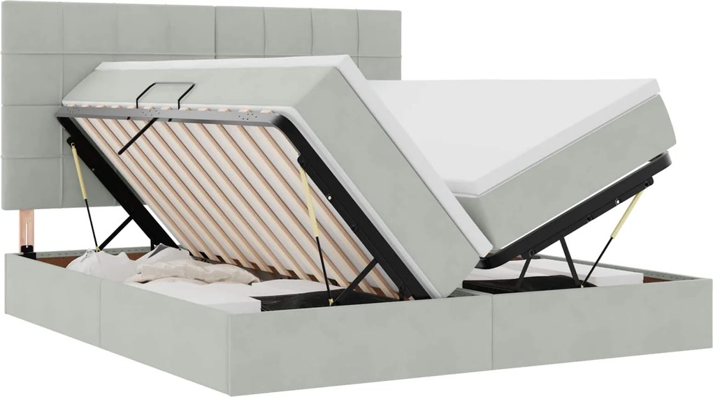 vidaXL Pat cu storage cu saltea Gri deschis 180 x 200 cm Catifea