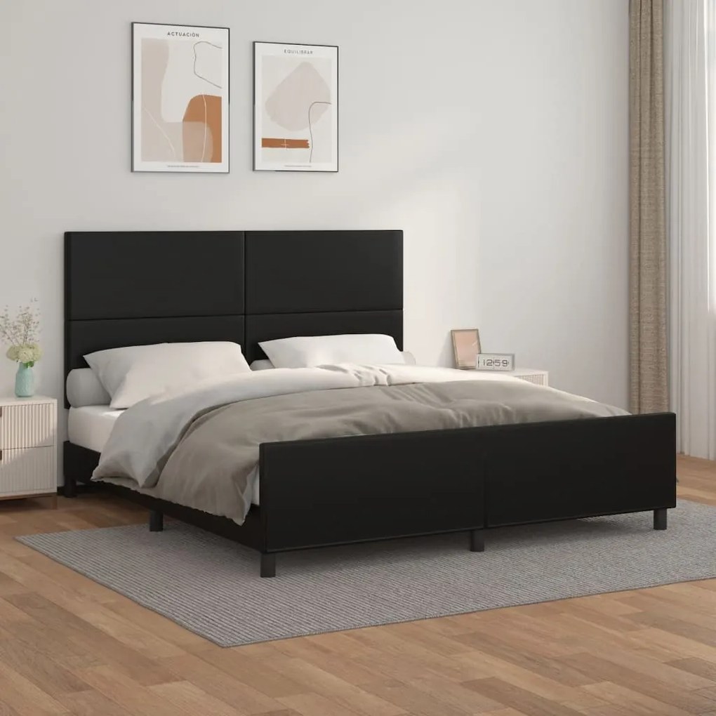 Cadru de pat cu tablie, negru, 180x200 cm, piele ecologica Negru, 180 x 200 cm, Design simplu