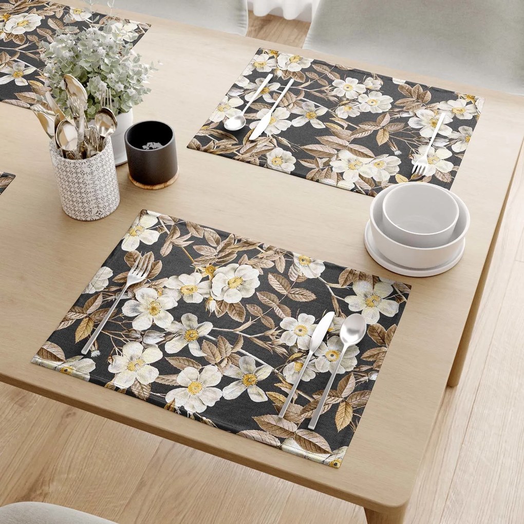 Goldea suporturi farfurii decorative loneta - flori pe negru - 2 buc 30 x 40 cm