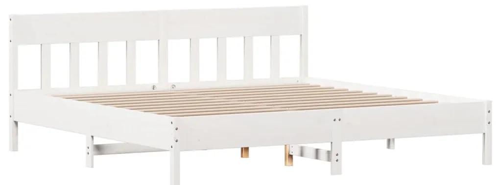 3216201 vidaXL Cadru pat cu tăblie 200x200 cm, alb, lemn masiv de pin