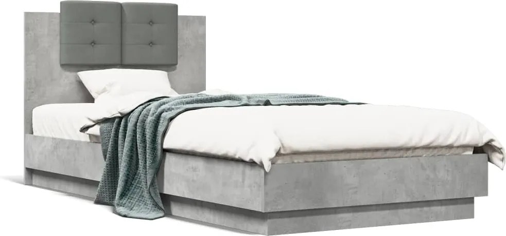 vidaXL Cadru de pat cu tăblie gri beton 100x200 cm lemn prelucrat