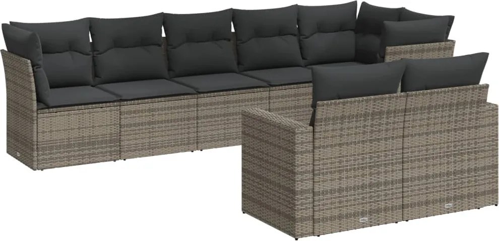 vidaXL Set canapele de grădină cu perne, 8 piese, gri, poliratan