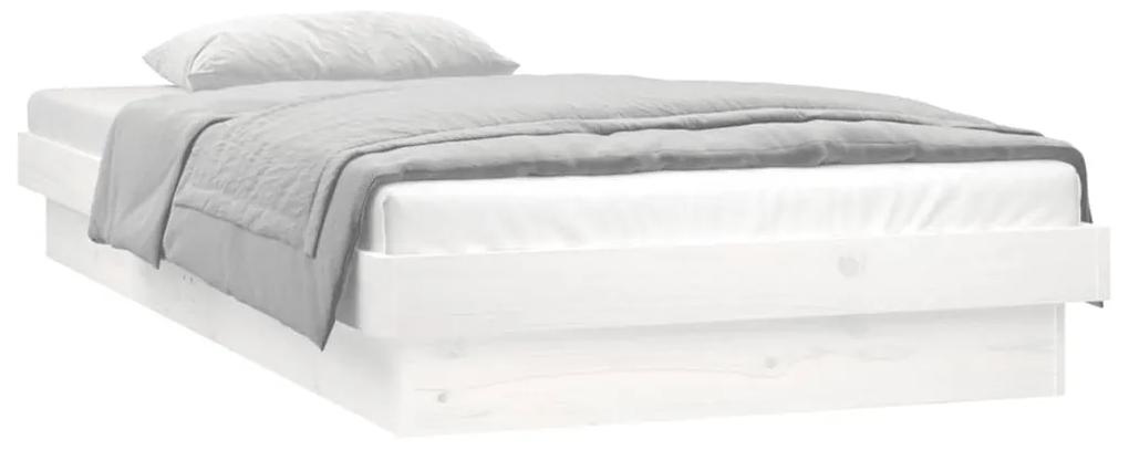Cadru de pat cu LED, alb, 100x200 cm, lemn masiv Alb, 100 x 200 cm