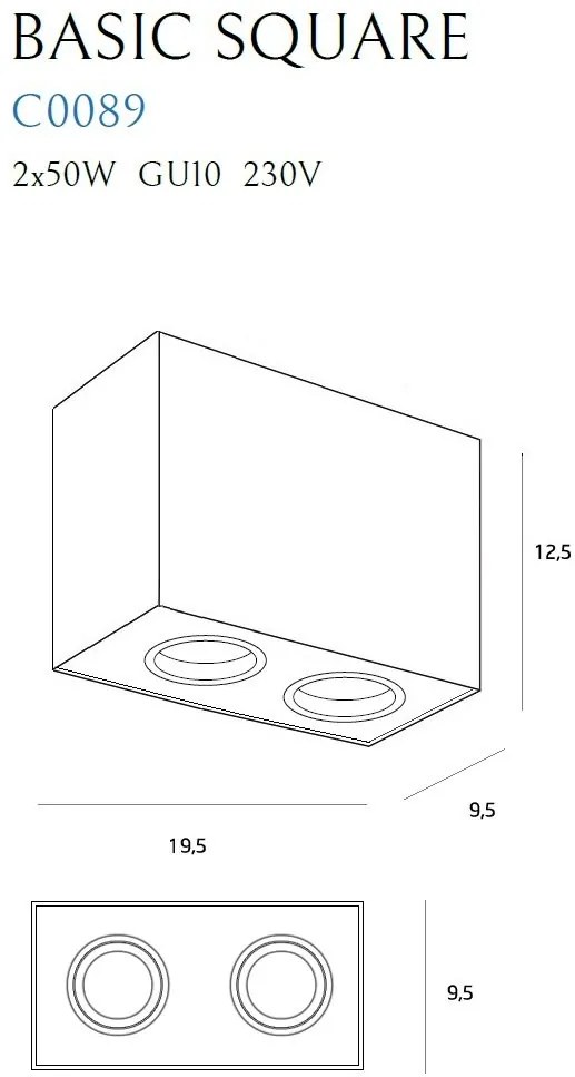 Plafoniera aplicata cu 2 spoturi directionabile, BASIC SQUARE II BK