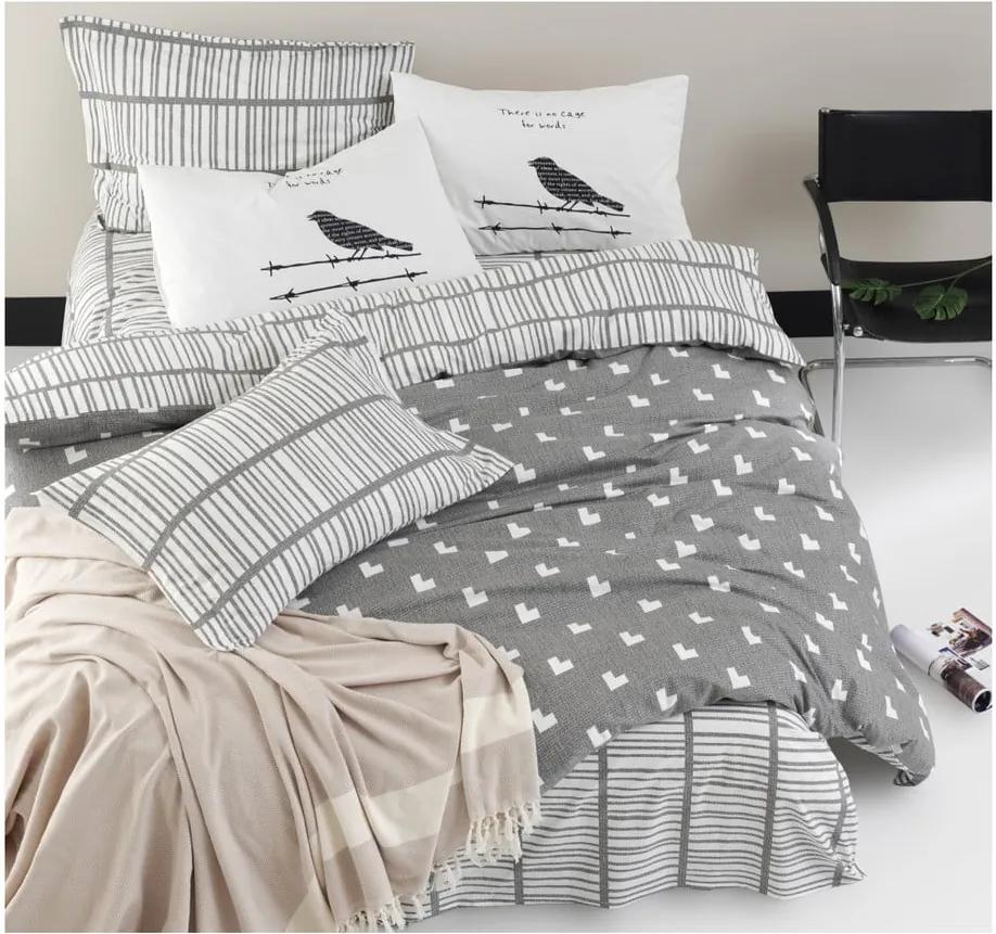 Lenjerie de pat cu cearșaf din bumbac ranforce, pentru pat dublu Mijolnir Vektor Grey, 200 x 220 cm