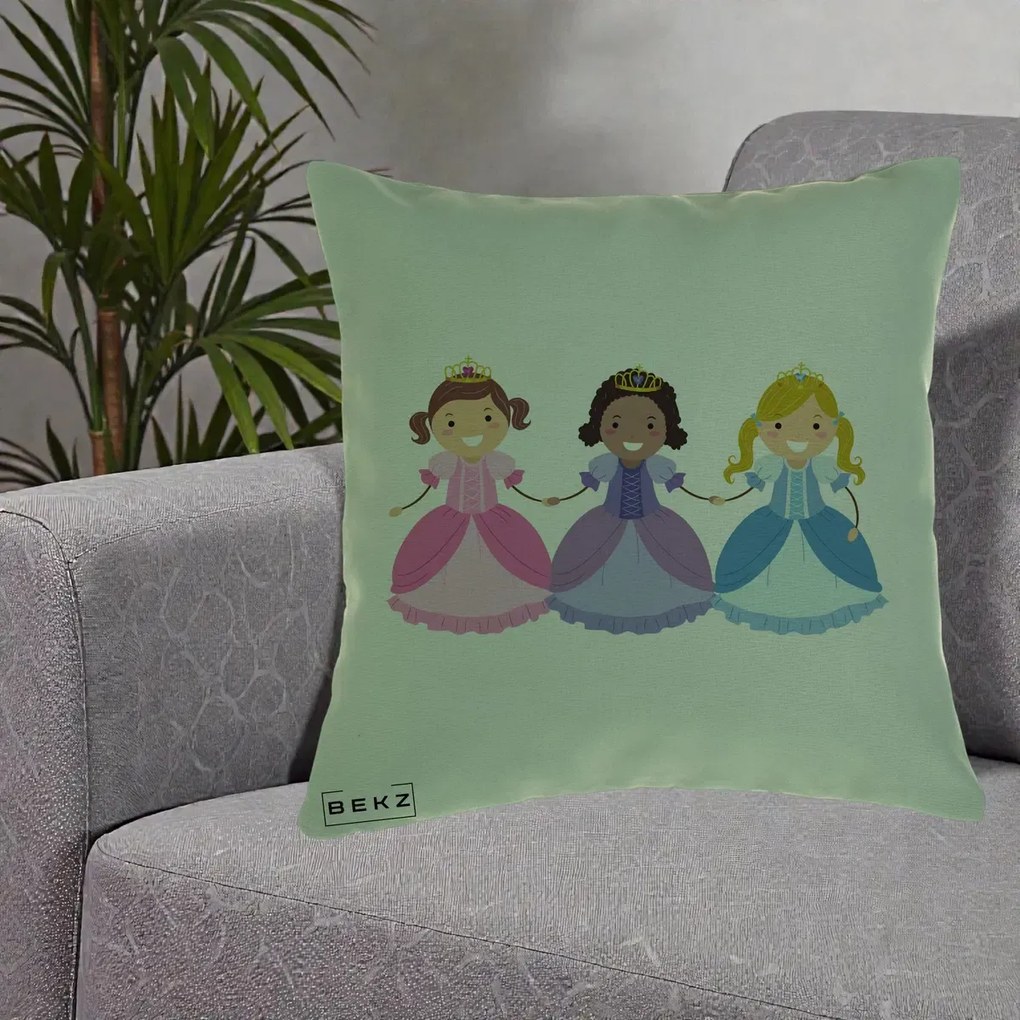 Perna Personalizata Printese Diverse Ilustratie, 40x40 cm, Verde, Husa Detasabila, Perna Inclusa, BEKZ®