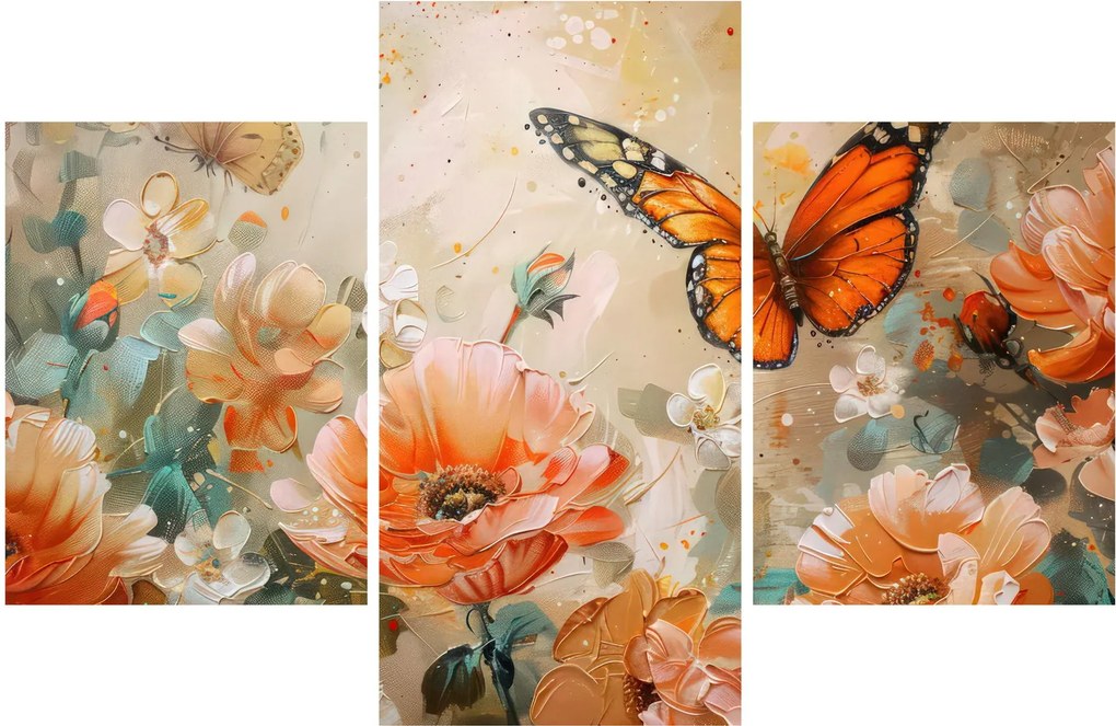 Tablou - Fluture și flori, pictură în ulei (90x60 cm)