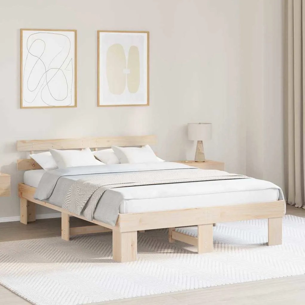 vidaXL Cadru de pat cu spătar 150x200 cm din lemn masiv de pin