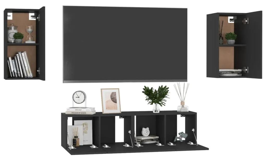 Set dulapuri TV, 4 piese, negru, PAL Negru, 60 x 30 x 30 cm (2 pcs), 1