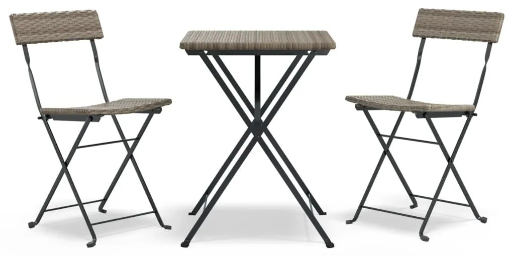 319991 vidaXL Set mobilier bistro pliabil, 3 piese, gri, poliratan