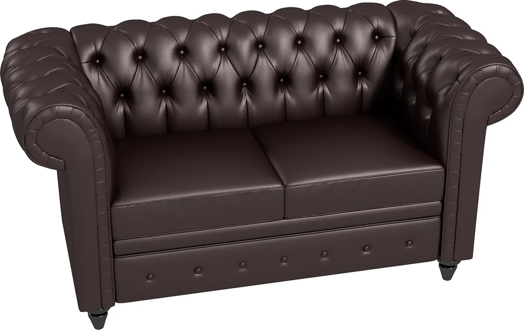 HOMCOM Canapea cu 2 locuri in stil Chesterfield din piele ecologica, lemn si metal, canapea clasica cu perna detasabila, 160x84x80 cm, maro