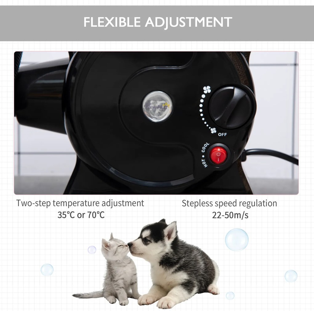 Uscator pentru caini PawHut cu viteze reglabile si 3 accesorii incluse, 2400w, Negru | Aosom RO
