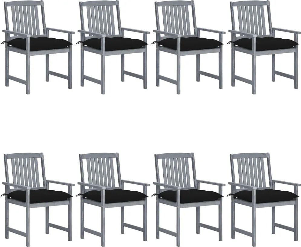 vidaXL Scaune de grădină cu perne, 8 buc., gri, lemn masiv de acacia