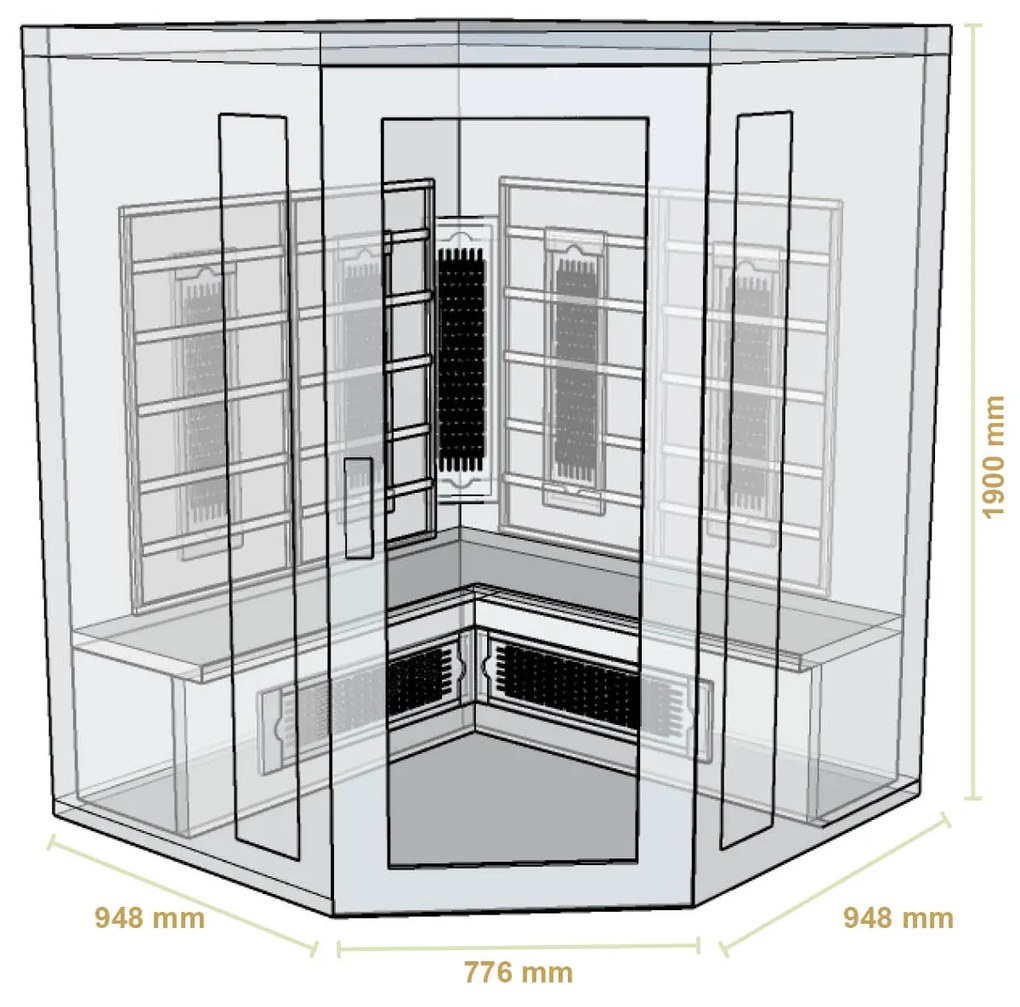 Infračervená sauna/tepelná kabína Nyborg E150V s plným spektrom, panelovými radiátormi a drevom Hemlock