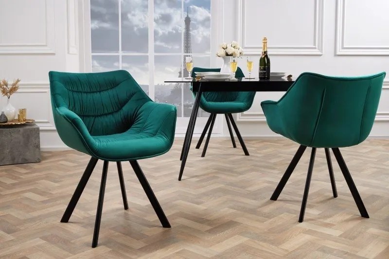Scaun design retro Dutch Comfort, catifea verde smarald