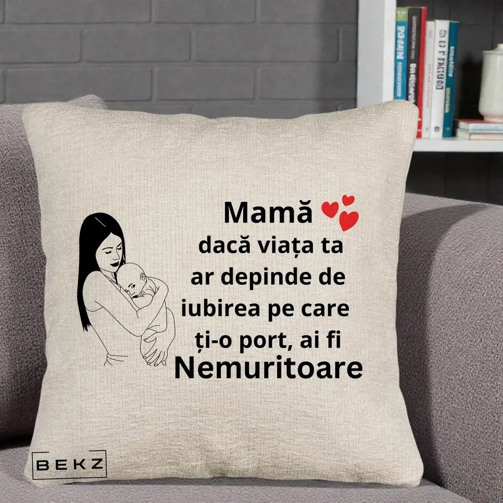 Perna personalizata mama: Mama Nemuritoare Linie, 40x40 cm cu Umplutura, Bej Canapea, BEKZ