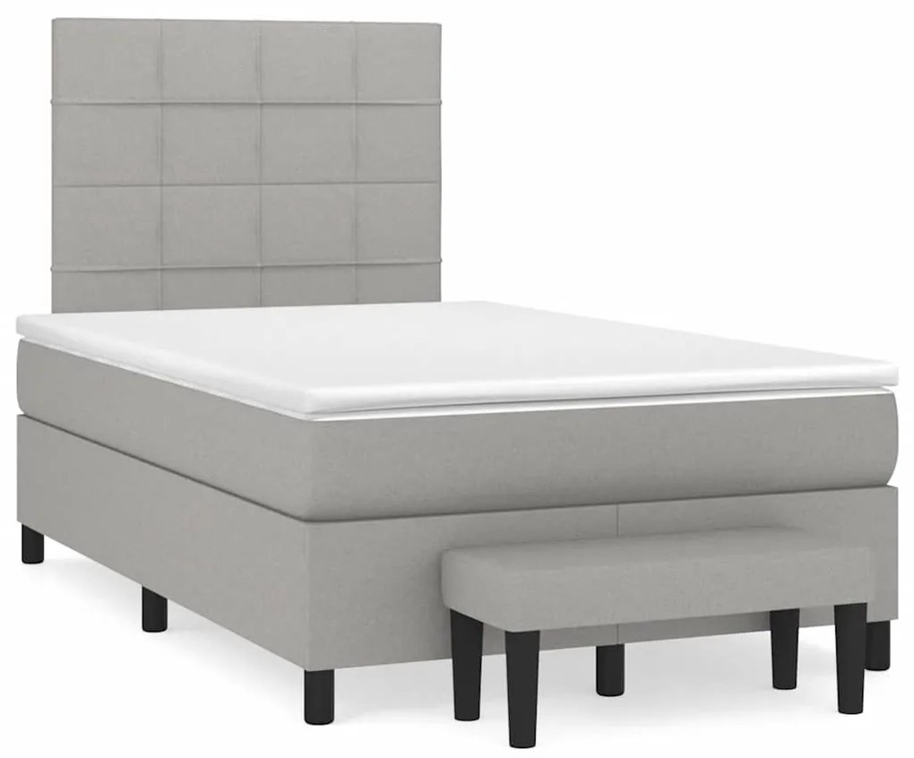 vidaXL Pat box spring cu saltea, gri deschis, 120x190 cm, textil