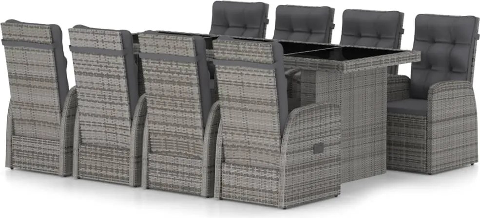 vidaXL Set mobilier de grădină cu perne, 9 piese, gri, poliratan