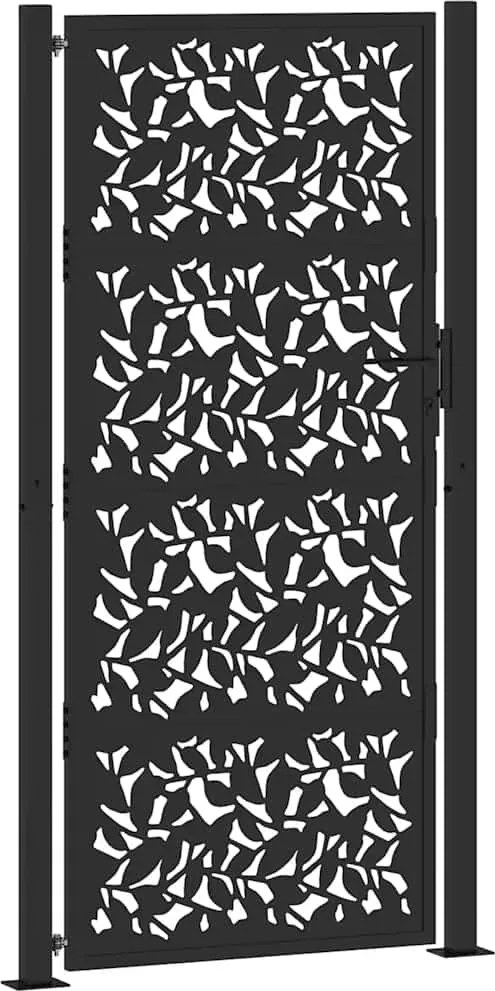 vidaXL Poartă de grădină neagră 100x200 cm, model frunze de oțel