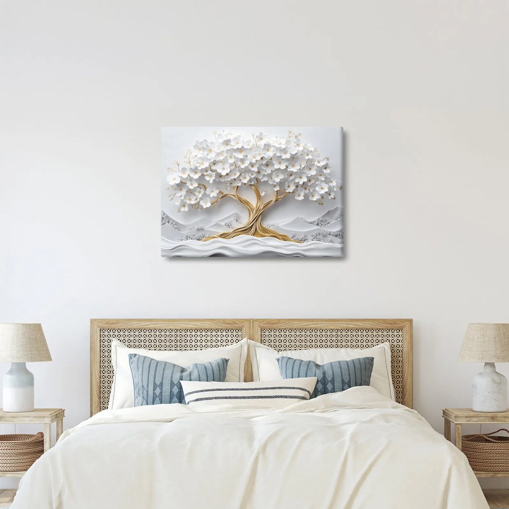 Tablou – Arborele vieții 3D plin de flori (70x50 cm)