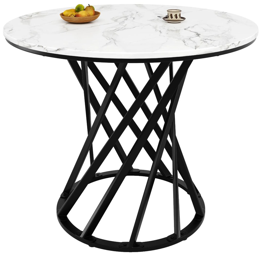 Masă rotundă de dining, Alb+Negru | Aosom Romania