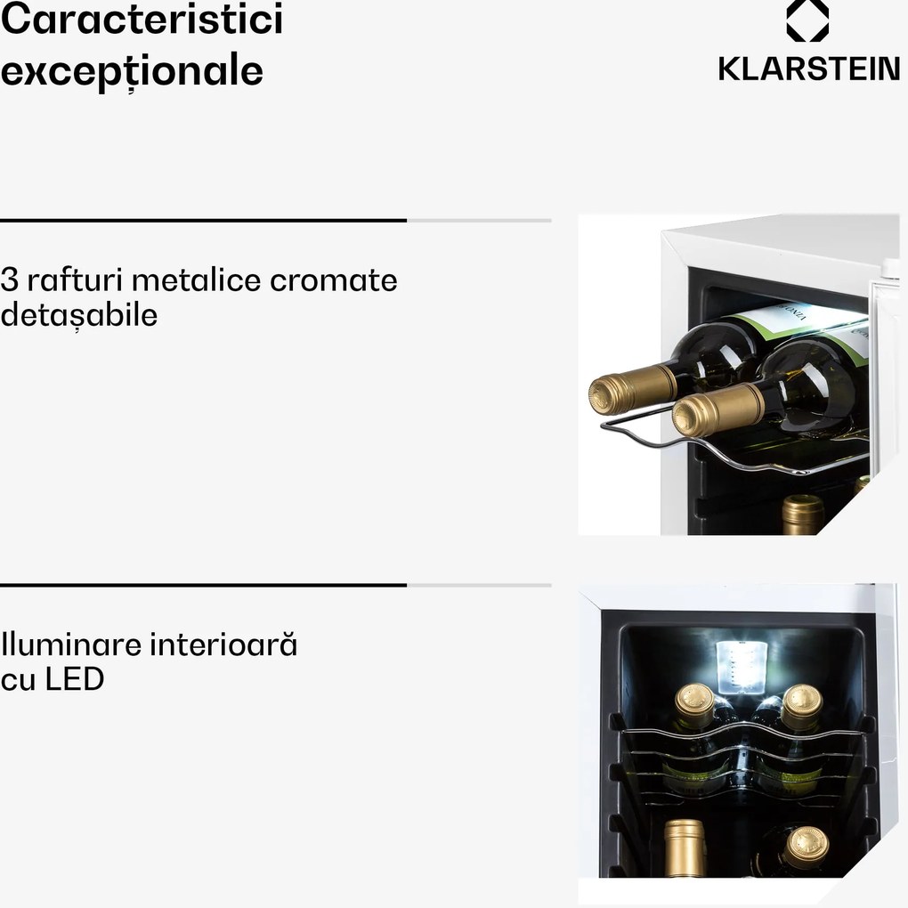 Klarstein Shiraz 12 Slim, vinotecă, 32 l, 12 sticle, 85 W, 5–18°C, panou de control tactil.