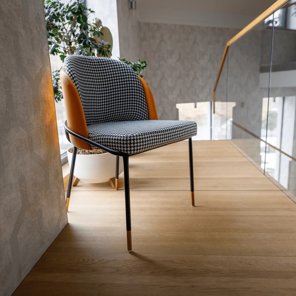 Scaun de luat masa, model alb-negru / piele ecologică camel, KIRNA