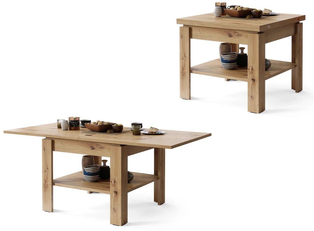 Mazzoni LEO Stejar Artisan - MASĂ COMPACTĂ CU BLAT EXTENSIBIL MĂSUȚĂ DE CAFEA