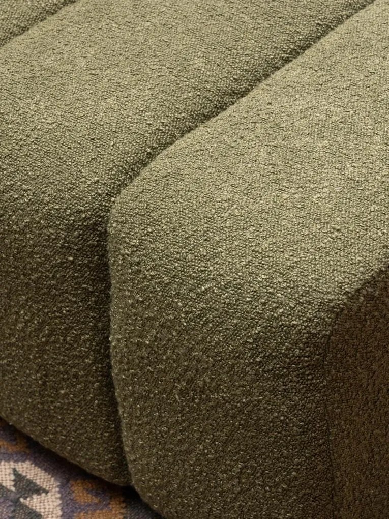 Set fotoliu și 2 taburete din catifea reiată și stofă bouclé, verde, cu spătar învăluitor, „Nasrine”