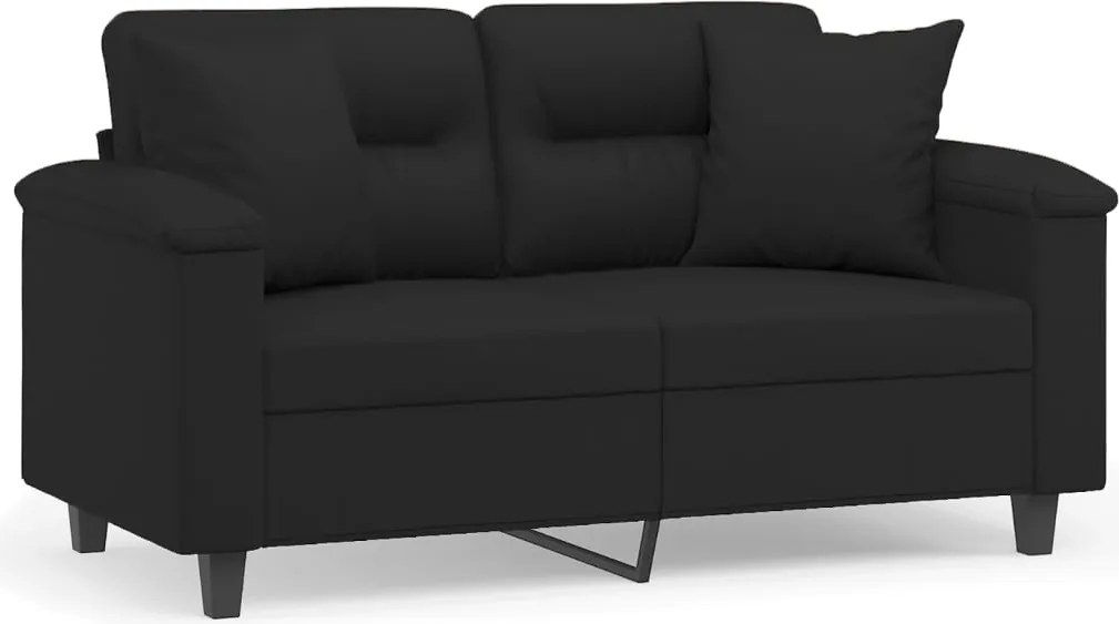 vidaXL Canapea cu 2 locuri, cu perne, negru, 120 cm, microfibră