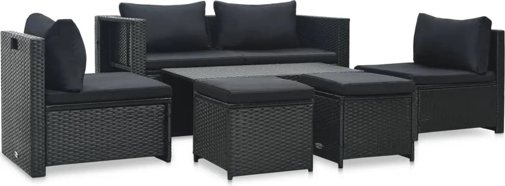 vidaXL Set mobilier de grădină cu perne, 6 piese, negru, poliratan