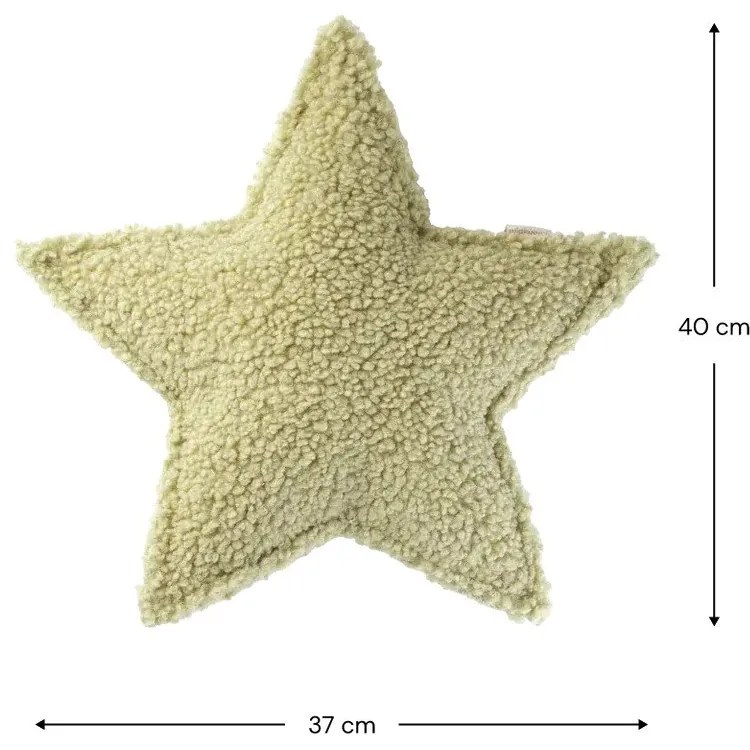 Pernă decorativă pentru copii verde cu tapițerie din țesătură bouclé Star – Wigiwama
