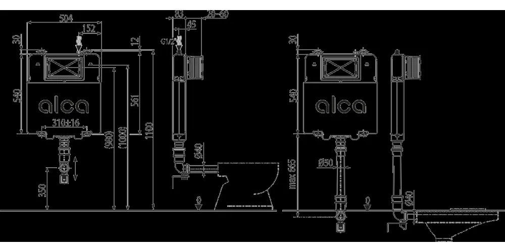 Rezervor wc incastrat slim Alcaplast, Basicmodul