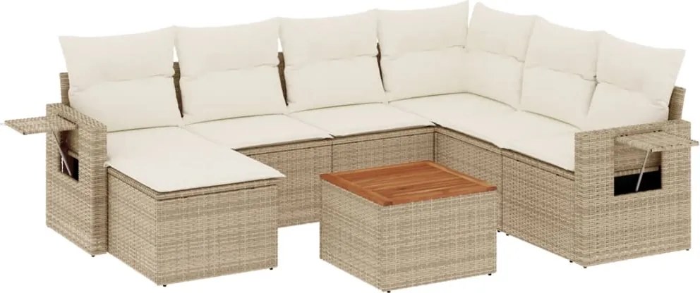 vidaXL Set canapele de grădină, 8 piese, cu perne, bej, poliratan