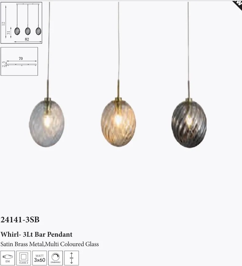 Lustra cu 3 pendule sticla colorata Whirl