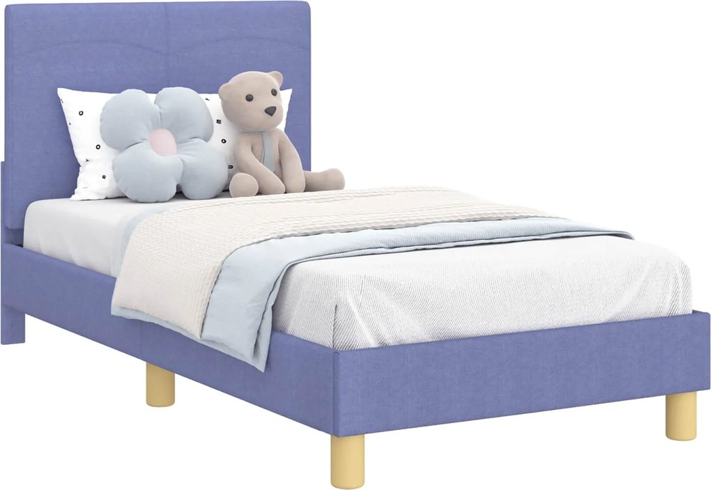 vidaXL Cadru de pat pentru copii cu spătar Albastru Jeans 80 x 160 cm